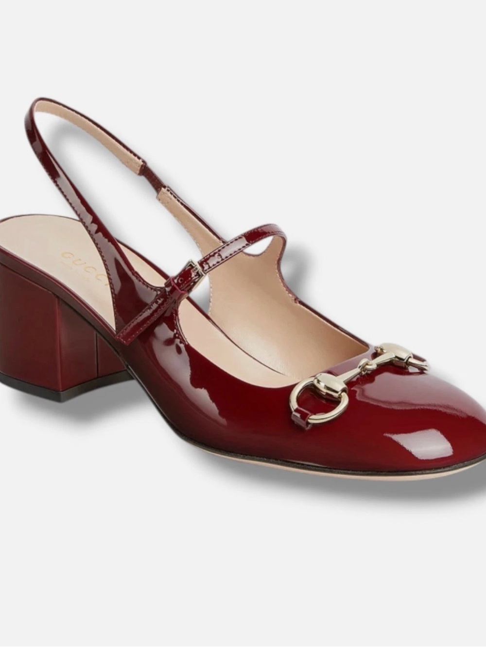 Gucci Burgundy Patent Leather Horsebit Slingback Heel